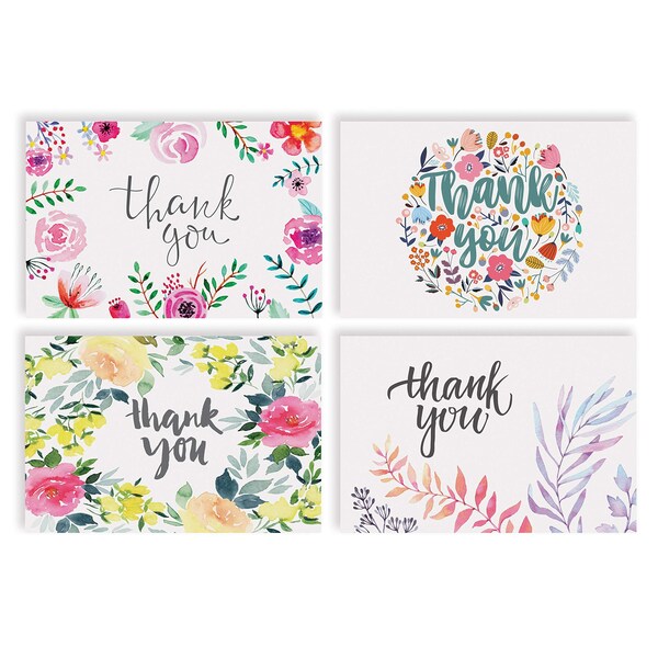 Better Office Products Thank You Cards W/Envs, 4 Cover Designs, Blank Inside, All Occasions, Floral Collection, 100PK 64521 - main